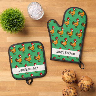 Grappige haan kip (naam) ovenwant & pannenlap set