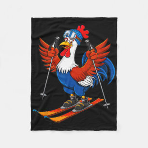 Grappige Haan Ski Avontuur Cartoon Fleece Deken
