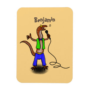 Grappige hagedis die zingt met microfoon cartoon magneet