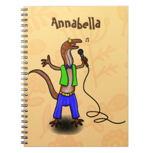 Grappige hagedis die zingt met microfoon cartoon notitieboek
