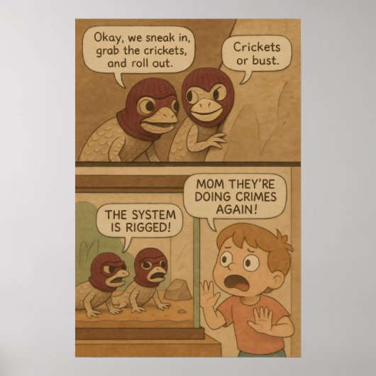 Grappige hagedis misdaad heist comic - krekels of  poster (Voorkant)