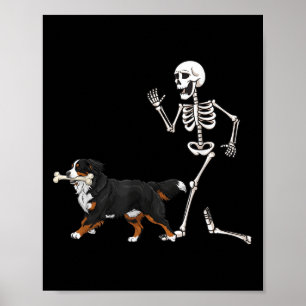 Grappige Halloween Berner Sennenhond en skelet Poster