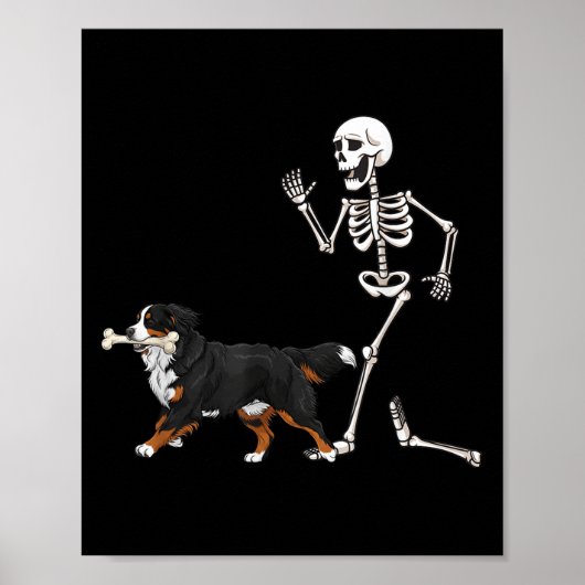 Grappige Halloween Berner Sennenhond en skelet Poster (Voorkant)