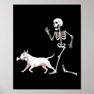 Grappige Halloween Bull Terrier en Skeleton Poster