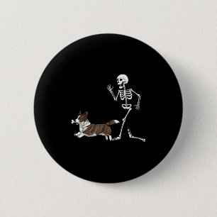 Grappige Halloween Cardigan Welsh Corgi en Skeleto Ronde Button 5,7 Cm