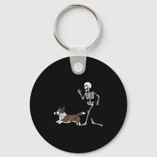 Grappige Halloween Cardigan Welsh Corgi en Skeleto Sleutelhanger