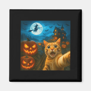 Grappige Halloween Cat Selfie met Soky Pumpkins Ma Magneet