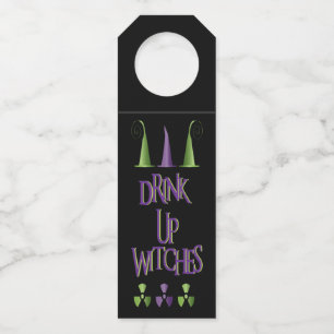 Grappige Halloween Drink up heksen Paarse groen Flessenhanger