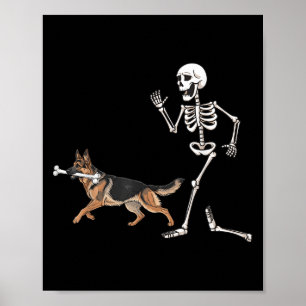 Grappige Halloween Duitse herder en skelet Poster