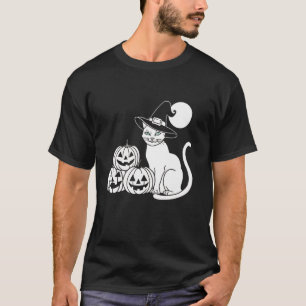 Grappige Halloween en zwarte kat op pompoen T-shirt