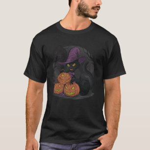Grappige Halloween en zwarte kat op pompoen T-shirt