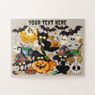 Grappige Halloween Feest met Katten Legpuzzel
