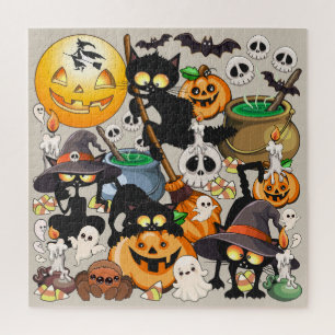 Grappige Halloween Feest met Katten Legpuzzel