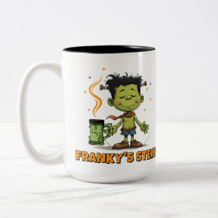 Grappige Halloween Franky’s Stein Monster Koffiemo Tweekleurige Koffiemok