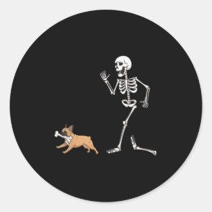 Grappige Halloween Franse Bulldog en Skeleton Ronde Sticker