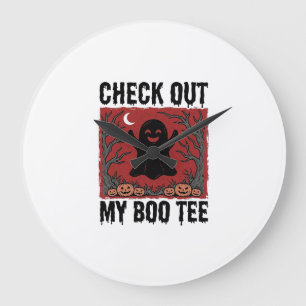 Grappige Halloween Geest Boe T-shirt Vintage Vecto Grote Klok