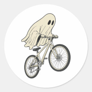 Grappige Halloween Geest Fietst Mountainbiken Ronde Sticker