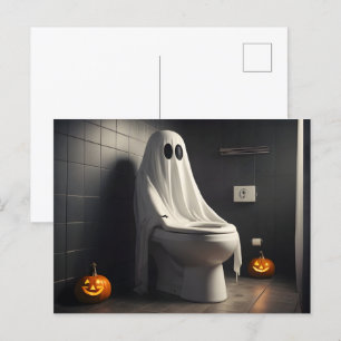 Grappige Halloween geest in badkamer toilet Briefkaart