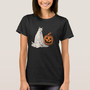 Grappige Halloween Geest Kat Boe Laken Pompoen Kos T-shirt