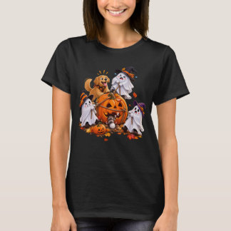 Grappige Halloween Geest Trekt aan Pompoen Slaande T-shirt