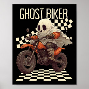 Grappige Halloween Ghost Biker op de motor Poster