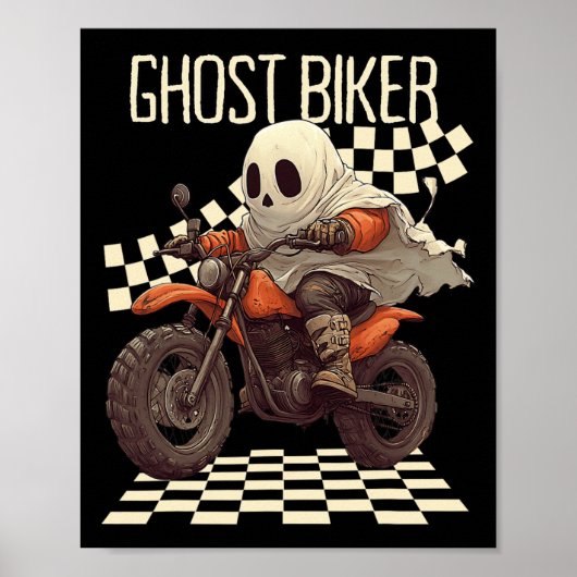 Grappige Halloween Ghost Biker op de motor Poster (Voorkant)