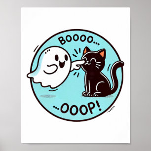 Grappige Halloween Ghost Black Cat Boop Easy Lazy Poster