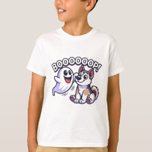Grappige Halloween Ghost Husky Dog Boop Gekke Pupp T-shirt