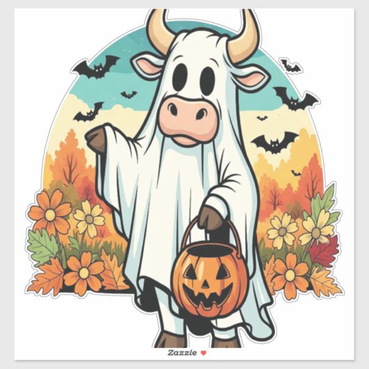 Grappige Halloween Ghost Koe Sticker (Vel)