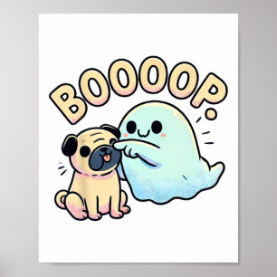 Grappige Halloween Ghost Pug Boop Gekke Puppy Dog  Poster