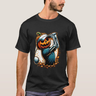 Grappige Halloween Golfer Pompoen Skelet T-shirt