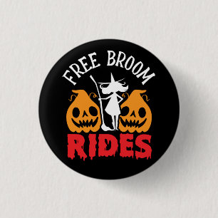 Grappige Halloween Gratis Bezemritten Heks Pompoen Ronde Button 3,2 Cm