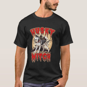 Grappige Halloween Heks Husky Hond Moeder Spooky H T-shirt
