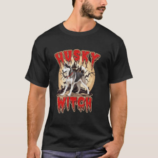 Grappige Halloween Heks Husky Hond Moeder Spooky H T-shirt