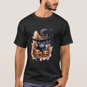 Grappige Halloween Heks Kat Pompoen Kat Zwarte Kat T-shirt