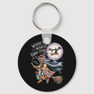 Grappige Halloween Heks Naaien en Stof Liefhebber Sleutelhanger