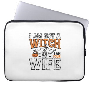 Grappige Halloween Heks Vrouw Skelet Vintage Shirt Laptop Sleeve