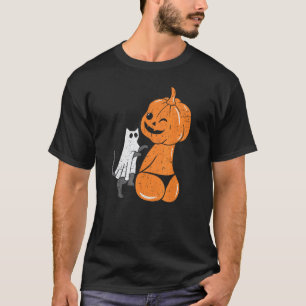 Grappige Halloween Jack-O-Lantern Pompoen in Bikin T-shirt