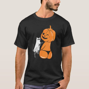 Grappige Halloween Jack-O-Lantern Pompoen in Bikin T-shirt