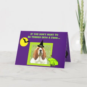 Grappige Halloween Kaart w/Schattige Basset, Bats
