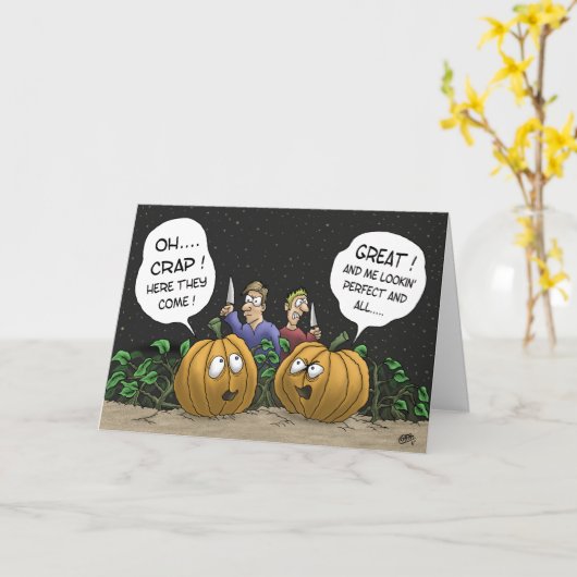 Grappige Halloween Kaarten: Pumpkin Perspective Kaart (Gele Bloem)