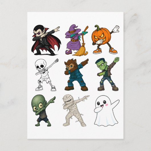Grappige Halloween karakters dabbing Briefkaart (Voorkant)