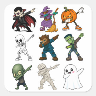 Grappige Halloween karakters dabbing Vierkante Sticker