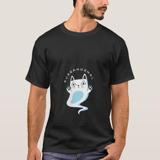 Grappige Halloween Kat Ghost Purranormal V Hals T T-shirt (Voorkant)
