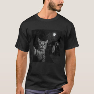 Grappige Halloween kat selfie met spook boze heks T-shirt
