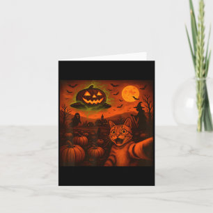 Grappige Halloween Kat Selfie Pompoen Geest Kaart