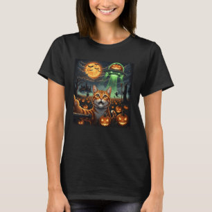 Grappige Halloween Kat Selfie Pompoen Geest T-shirt