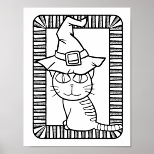 Grappige Halloween Kat Staande Kleurplaat Poster