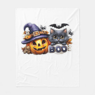 Grappige Halloween Kat Sticker Heksenhoed, Pompoen Fleece Deken