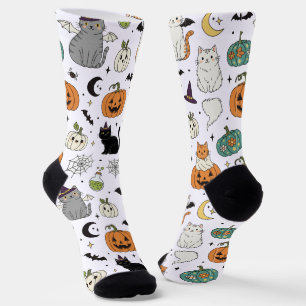 Grappige Halloween katten en pompoenen Sokken